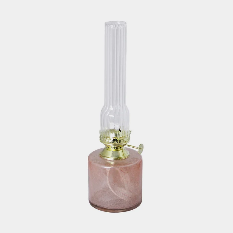Fotogenlampa / oljelampa Strömshaga Elvira Liten, askrosa glas, brännare i mässing, Ø75 mm x 250 mm