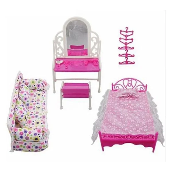 3 st Möbler Docka Säng Sminkbord Soffa Tillbehör Modernt Bord Kylskåp Garderob För Barbie Möbler Matsal Hem T Z0p6