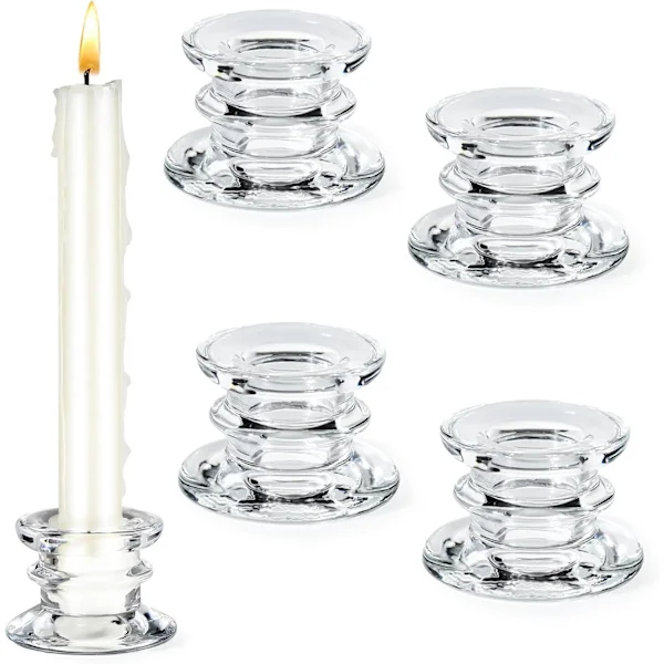 4 stk. lysestaker i glass, lysestakeholdere, transparente lysestaker, bryllupsdekorasjoner, elegante lysestaker, borddekorasjoner