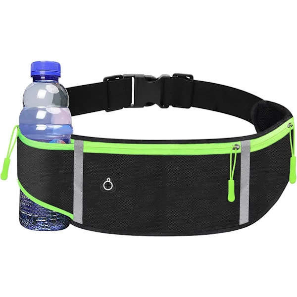 Vattentät löparväska, unisex, rymmer mobiltelefon och vattenflaska, Flip Belt löpartillbehör (svart)