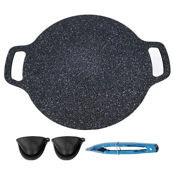 Round Korean BBQ Grill Pan Nonstick Aluminum Grill Pan with Antiscald Glove Food Clip 30cm / 11.8in