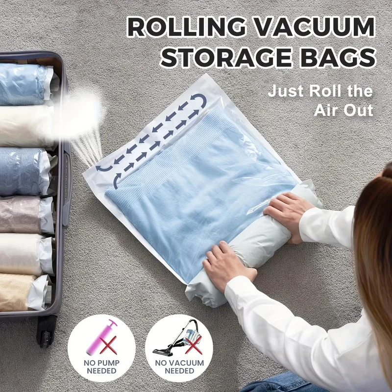 AliExpress - 2 stuks vacuüm opbergzakken, handgerolde reisvacuüm opbergzakken voor handdoeken, sokken, kleding, meer, geen pomp nodig