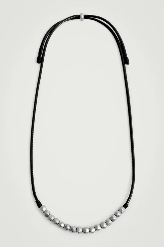 COS Men's Beaded Cord Necklace in Silver-coloured