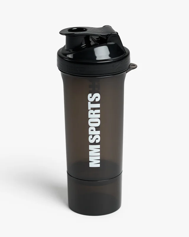 Shaker - 500 ml - Black - MM Sports SmartShake SLIM - Med behållare för pulver, Träningstillbehör
