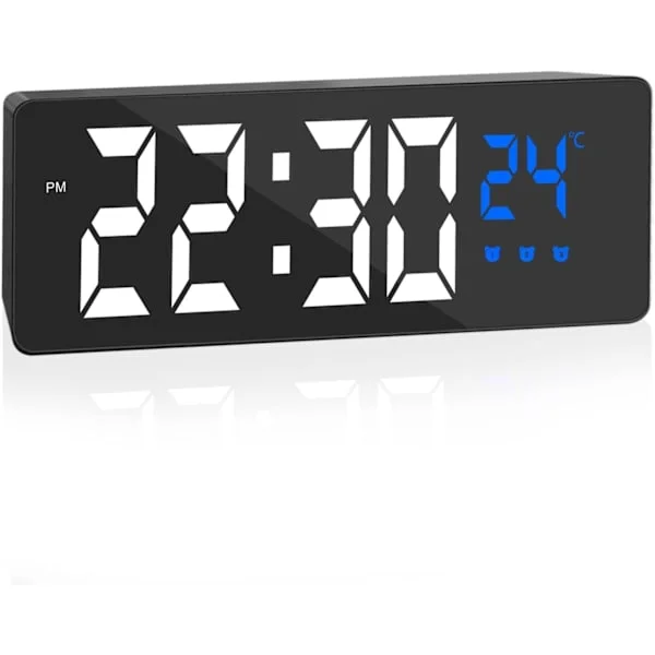 Digital vekkerklokke, stor LED-skjerm, vekkerklokke med temperaturvisning, USB/batteridrevet vekkerklokke med 3 alarmmoduser, 12/24 timer