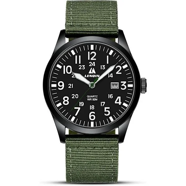Men's Watches Military Watch Field Watch Analog Quartz Watches for Men Waterproof Wrist Watches with Date Nylon Strap Army Tactical Sports Watch