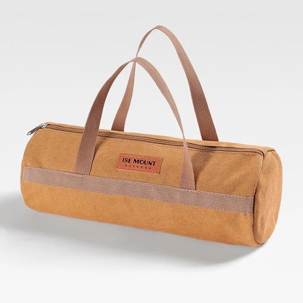 Teltspændepose, Dobbeltlags Teltspænde Opbevaringspose, Campingtilbehør Stor Kapacitet Canvas Værktøjspose med Lynlås (40cm Khaki)