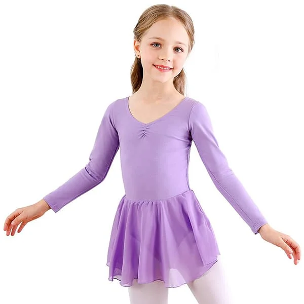 Jenter Langermet Tutu Ballett Kjole i Lilla Lilla-FF- Lilla 110 cm