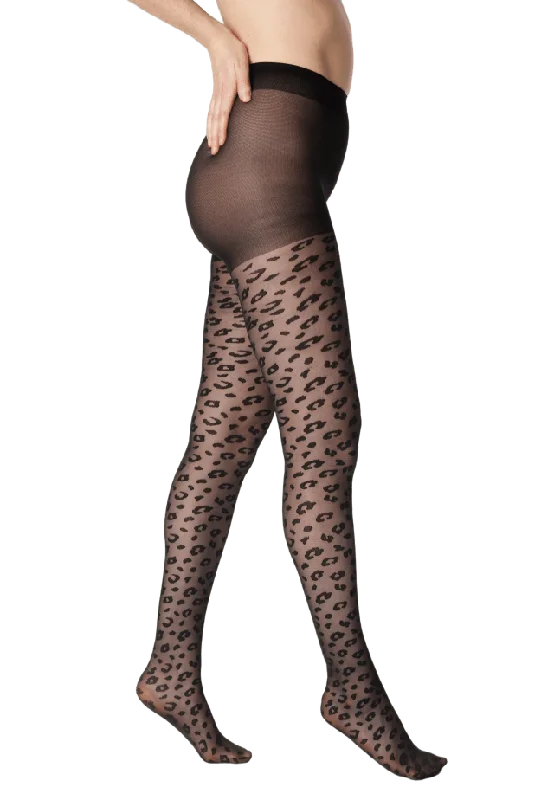 Å WOMAN Leopardmönstrade strumpbyxor, 1-pack, svart Strumpbyxor M