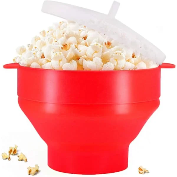 Silikoninen popcorn-kone - BPA-vapaa, taitettava mikroaaltouuniin, astianpesukoneen kestävä - Punainen