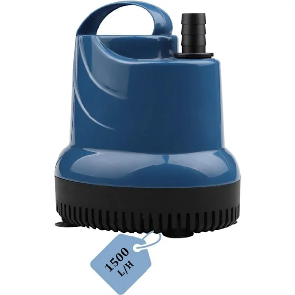 Minivannpumpe, dykkpumpe, 1500L/T, 20W, 230V, kjellerdreneringspumpe, 1,6M løftehøyde, 1,8M kabel, for hage, akvarium, dam, fontene