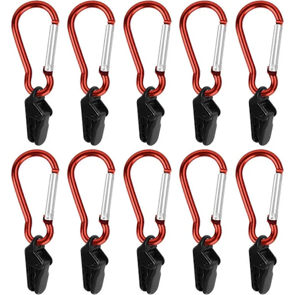 10-delt teltklips karabinkrok plast markiseklips karabinkrok vindtett teltlåshåndtak kraftig presenningsklipssett for camping fotturer reise AWN [DB]