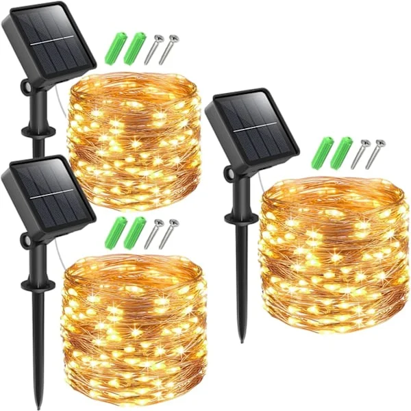 Solarslinga Utomhus, 3x12M 120LED Solarslinga Utomhus 8 Lägen Vattentät Koppartråd Ljusslinga för Balkong
