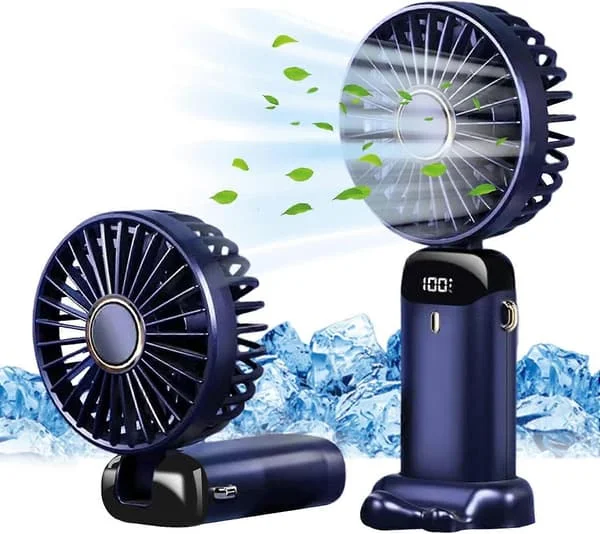 Handheld Fan, Portable Handheld USB Rechargeable Fan with 5 Speeds, Battery Operated Mini Fan Foldable Desk Fan