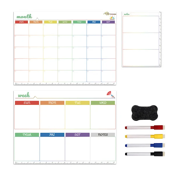 Magnetisk Whiteboard Sett Daglig Ukentlig Månedlig Planlegger Kalender Kjøleskapsmagnet Tegne Penn Viskelær for Vegg Kjøleskap