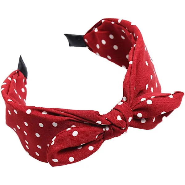 Red Bow Headband, Wide Polka Dot Headbands for Women