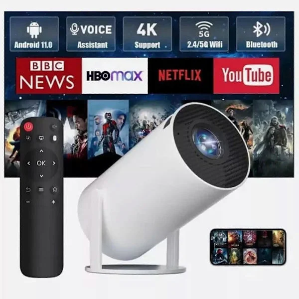 5G 4K Projektor Smart HD LED WiFi Bluetooth HDMI. USB Android Kontor Hjemmebiograf