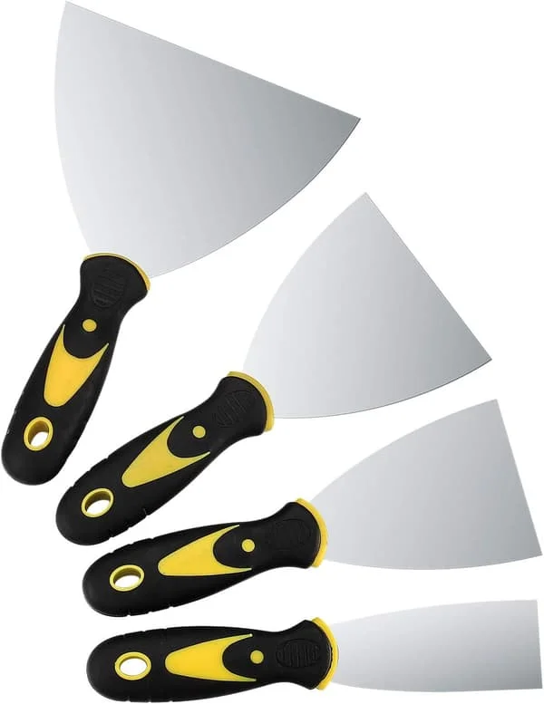 Set med 4 spackelspadar, ytspatlar, färgspatel i rostfritt stål med plasthandtag, skrapa, palettkniv (3,8 cm, 7,6 cm, 10 cm, 15,24 cm)
