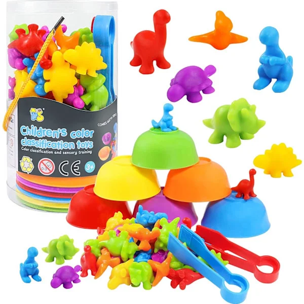 Färgsortering leksaksset, djurfigurer, pedagogiska leksaker, Montessori sensoriska matematikleksaker, barnpresenter (dinosaurier)