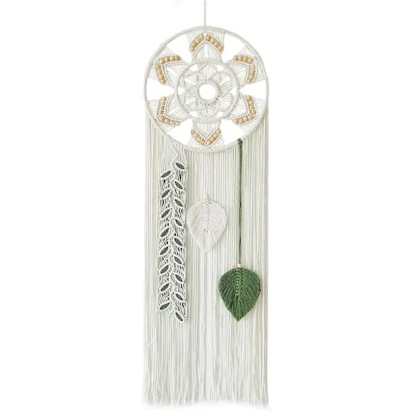 Macrame Dream Catcher for Bedroom, Wall Decor, Large Bohemian Wall Hanging with Woven Leaves, Decorative Ornament