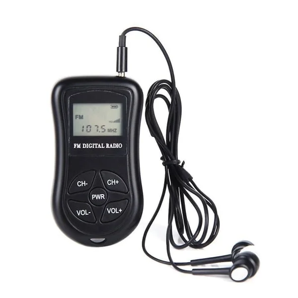 Fickradio Bärbar LCD-skärm Digitalradio Mini FM-radio med hörlurar och snodd Liten handhållen batteridriven trådlös radio för promenader J
