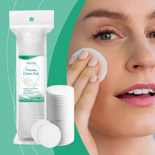 Premium bomullsputer for ansikt, 100 stk sminkefjerningspads, 100 % rene og naturlige ansiktsrenseputer, hypoallergene