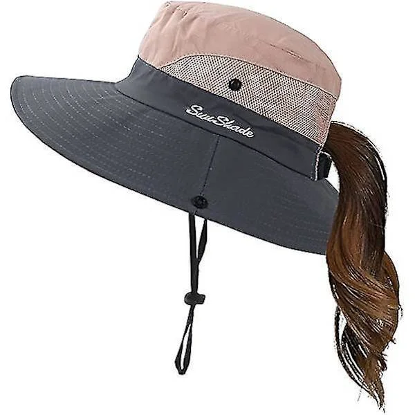 Womens Summer Sun Hat Wide Brim Outdoor Uv Protection Hat Foldable Ponytail Bucket Cap For Beach Fishing Hiking