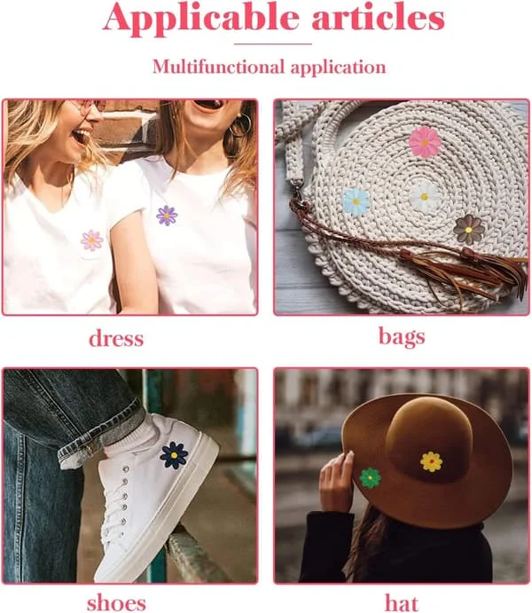 Rosa Rød+Grønn-20 stk (10 stk av hver) Stryke-på lapper Mini Broderilapper Blomst Stryke-på lapper for Klær Søm Stryke-på lapper Barn Voksne Vest
