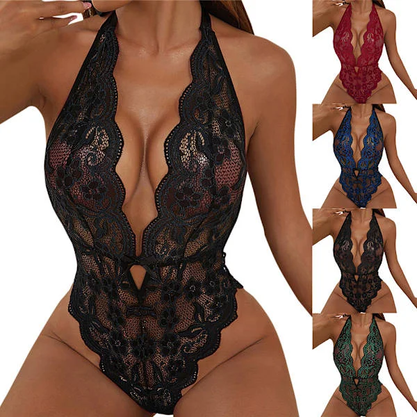 Spetsbody för kvinnor Sexiga underkläder Teddy Babydoll Nattkläder Underkläder Nattkläder Röd Röd S