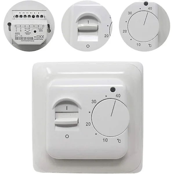 Manuel elektrisk gulvvarme termostat med AC 220v 16a sonde, mekanisk gulvvarme termostatkontrol [energiklasse A+++] (x)