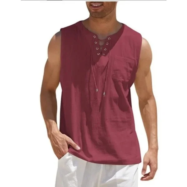 Menn Retro Middelalder Skjorte Pirate Viking Tunika T-skjorte Vintage Casual Ærmeløs Ridder Renaissance Nordisk Cosplay Kostyme Vinrød L