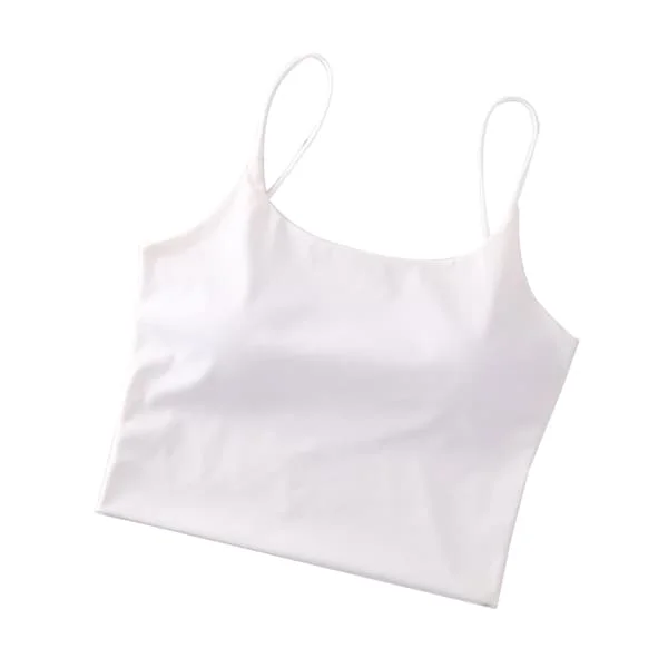 Spaghetti Strappy Linne Ärmlös Rygglös Vadderad Crop Top för Dagligt Bruk Träning Yoga Vit Fri Storlek
