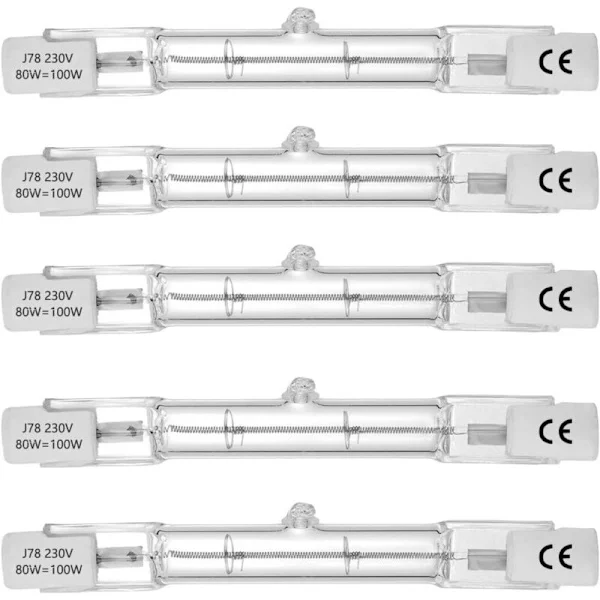 Halogenrör. R7S-sockel. T3 halogenrörlampa. 230V. 80W. 78mm. Varmvit - 2800K (5 stycken)