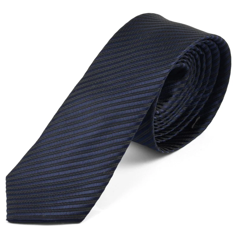 Corbata azul marino a rayas para hombres - Corbatas estrechas