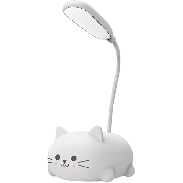 Children's Desk Lamp, Cute Cat LED Desk Lamp, with Flexible Lamp Arm, USB Charging, Eye Protection, Cartoon Cute Bedside Lamp, L White White