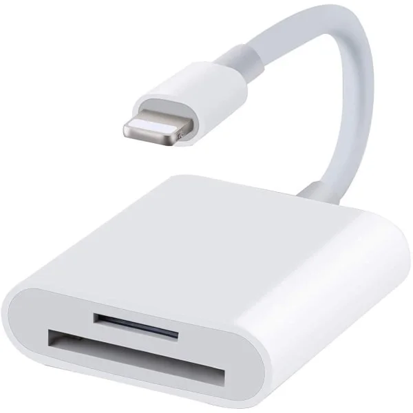 Lightning til SD-kortlæser til iPhone iPad - Højhastigheds kamera hukommelseskort adapter Hvid Lightning til SD