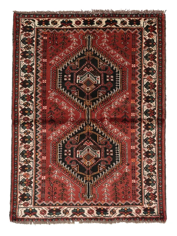 Hand Knotted Shiraz Rug 108X144 Oriental Wool Black/Dark Red Small