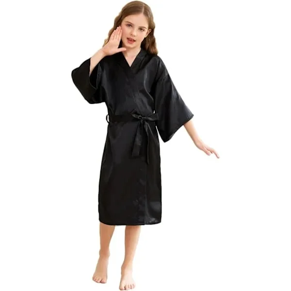 Flickor Satin Silke Kimono Morgenkåbe Badekåbe Natkjole til Spa Bryllup Fødselsdagsfest Kjole 3-5 år