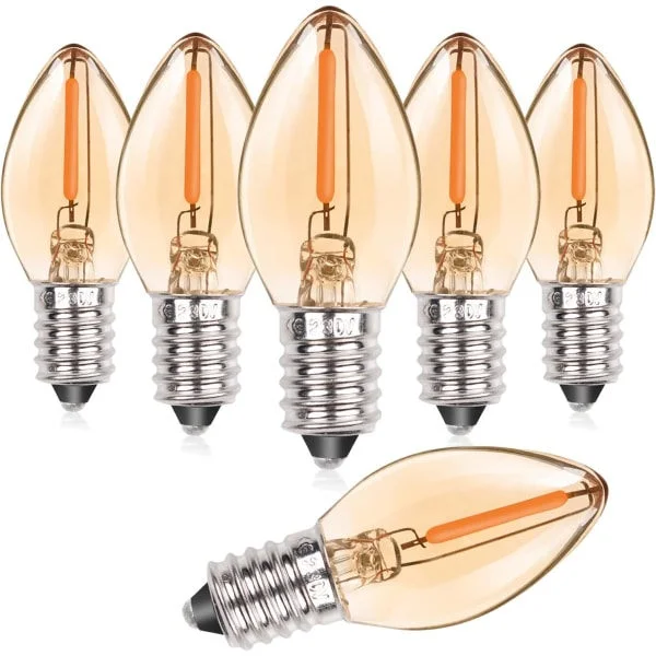 (pt)0,5W E14 LED-lampa med filament C7 Vintage nattlampa, skruvbar bärnstensfärgad glas saltlampa glödlampor 5W motsvarande ej dimbar (6-pack)