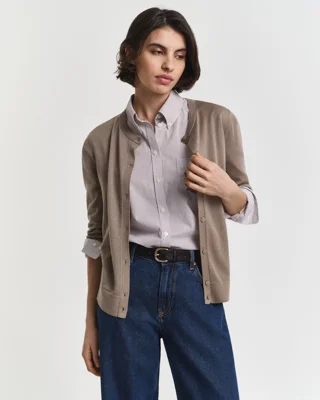 GANT - Cardigan i ekstra fin merinoull til dame taupe beige