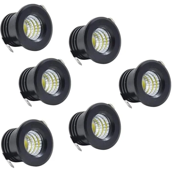 Sett med 6 Mini Innfelte LED Takspotter, Svart, Mini LED Spotter for Skap Taklys. 3W. Varm Hvit - AIMOONSA