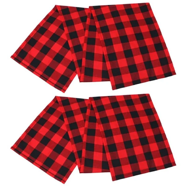 2 Pieces Christmas Red Gingham Fabric Table Runner Christmas Home Decor Red and Black Tablecloth Mat