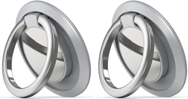 Mobiltelefon Ringhållare Ställ, 2-pack Magnetisk Telefon Ringhållare Fingerstöd 360° Rotation Klar Telefon Ringgrepp (Silver)