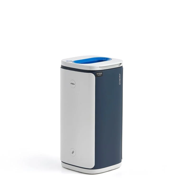 Källsorteringskärl, papper, 60 liter, grå/blå, blått lock