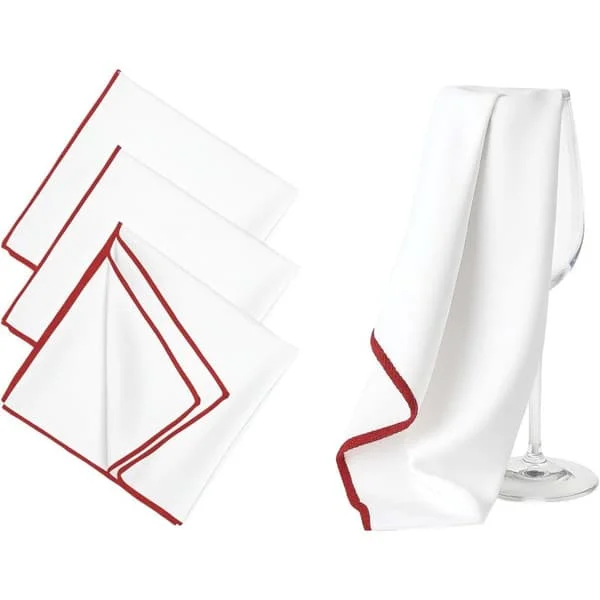Mikrofiber Klut for Glasspolering, Sett med 3 Hvite Røde Tykke Absorberende Anti-Stripe for Vinglass Tumbler Kjøkken Hotell Bar Rengjøring Lo-fri