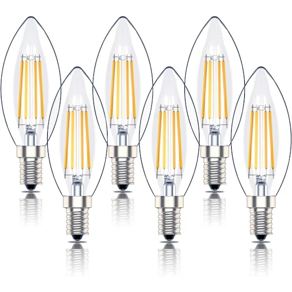 E14 Dimmable LED Candelabra Bulb, SES Filament Small Edison Screw Bulb, 4W 40W Equivalent, Warm White 2700K, 400lm, 6-Pack