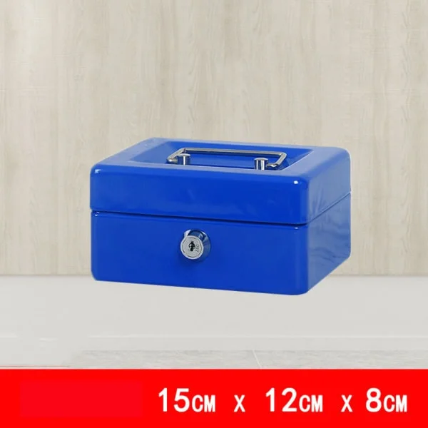 Metal Cash Box Safety Box BLUE 15cm x 12cm x 8cm