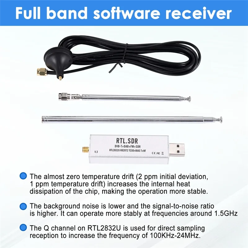 AliExpress - Nouveau RTL-SDR Blog Récepteur RTL SDR V3 RTL2832U 0.1MHz-1.7GHz TCXO SMA Récepteur radio défini par logiciel avec antenne