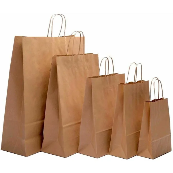 50 x mellemstore papirsposer med håndtag Brun farve SOS Takeaway Rundt håndtag Genanvendelige papirsposer (50 x Brun (M) 22 x 10 x 24 cm)[GPA]
