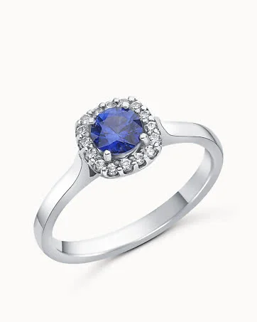 Gemstone RIng Grace 950 Platinum - Halo Natural Blue Sapphire - Engagement Rings from Vanbruun